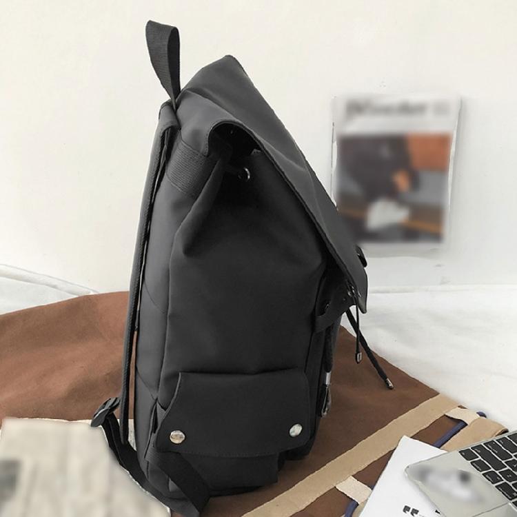 Versatile Student PU Backpack Water Resistant Large Flap Cover Drawstring Daypack School Book Bag for Daily Essential