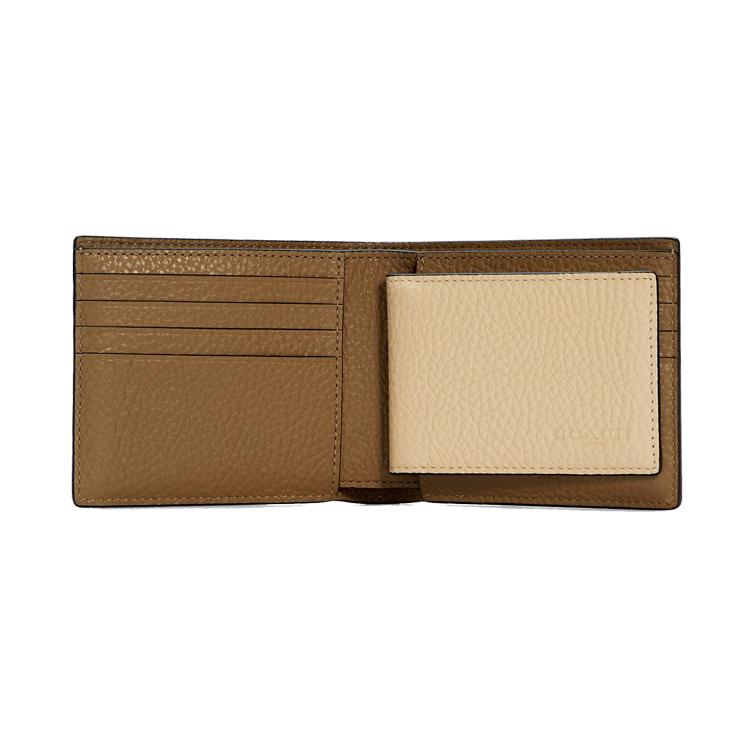 New COACH 3 IN 1 Wallet Pebbled Leather Wallet Regular Men's Olive Green Beige Multicolor C5445-QBRLZ