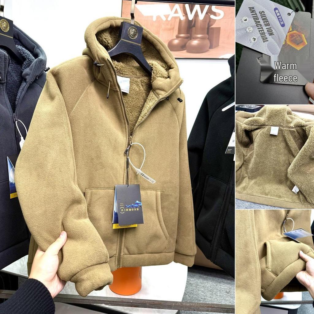 Herren verdickte doppelseitige Fleece-Kapuzenjacke - Schwergewicht 620g für Herbst und Winter