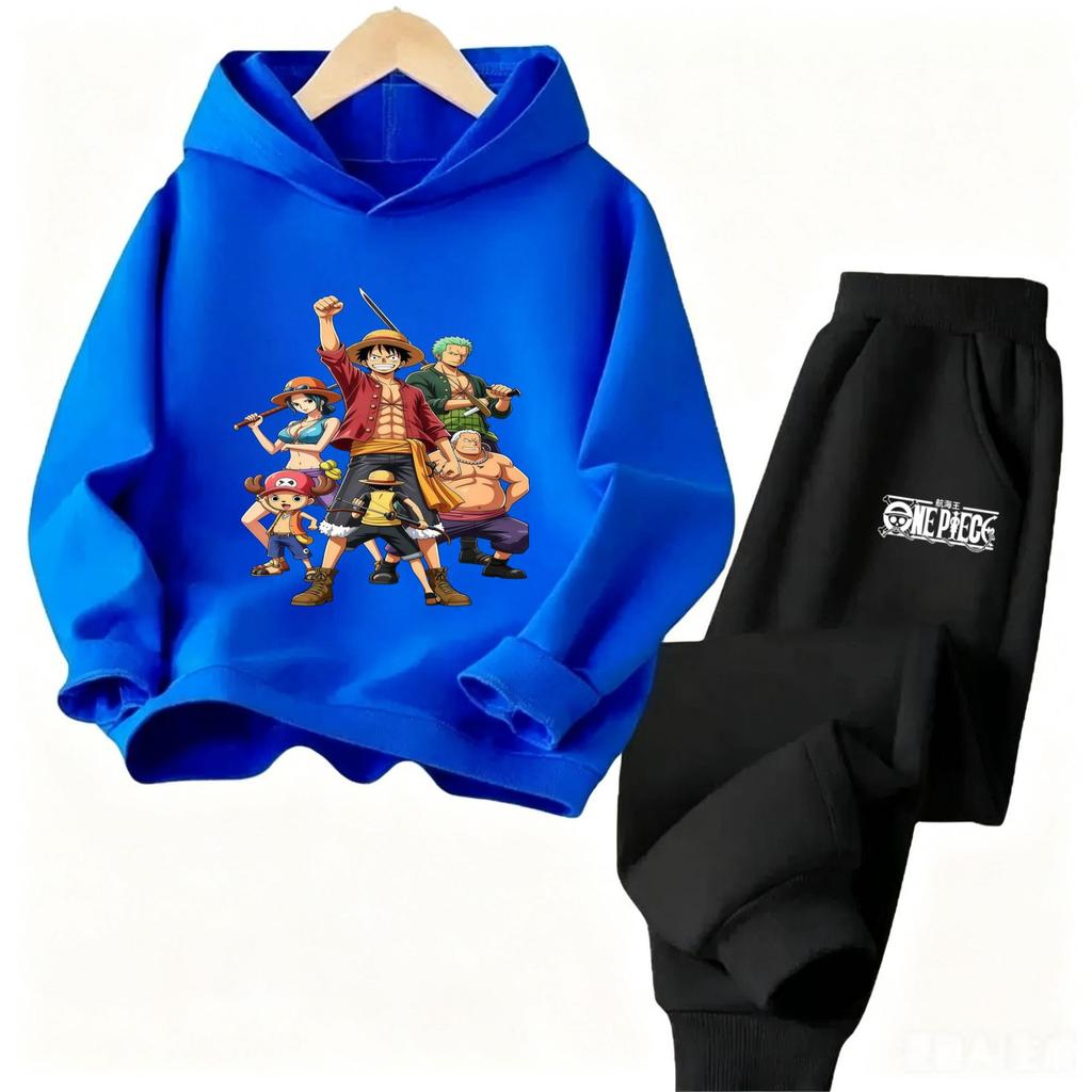 ONE PIECE Cartoon Printed Children's Clothing Set Boys and Girls Long Sleeve Hoodie Tights Sweatpants Sports Two Pieces