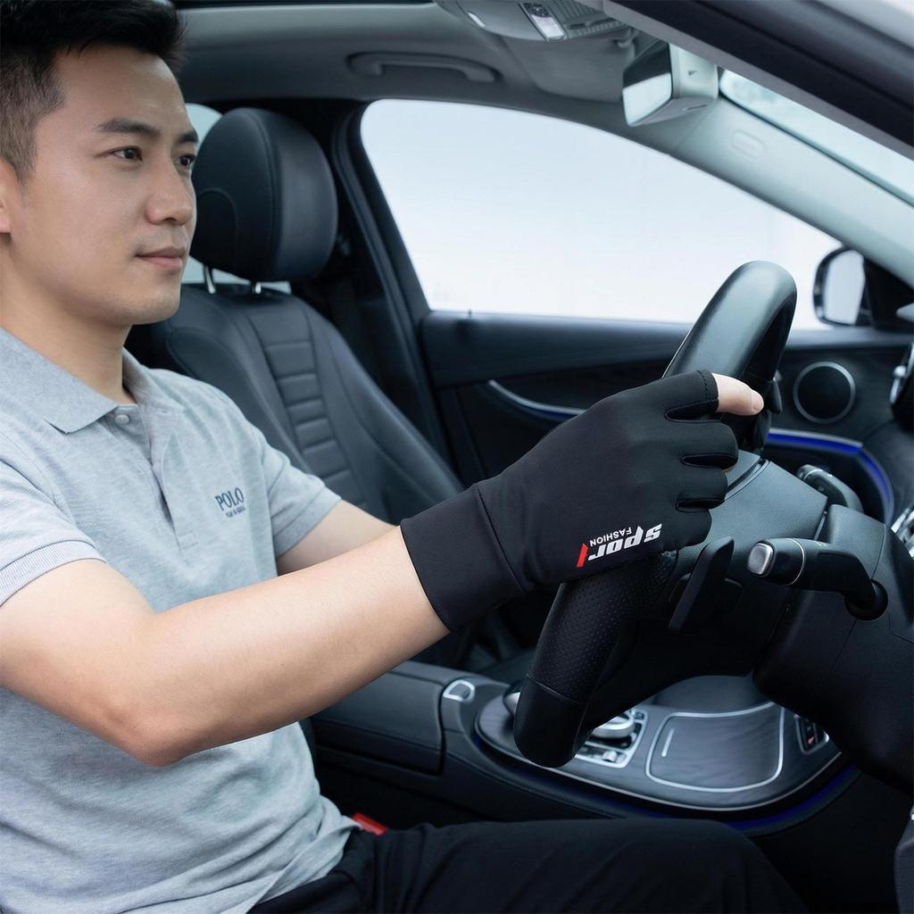 Men's Summer Ice Silk Non-slip Sun Gloves for Driving, Cycling, Takeaway & Fishing - 2.5 Finger Exposed & Full Finger Options