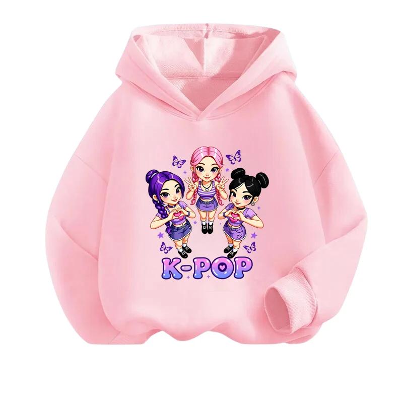 Sporty Casual Kpop Hooded Sweatshirt Boys Girls Spring Fall Anime Long Sleeve Hoodie Lightweight Daily Fashion Outerwear 100