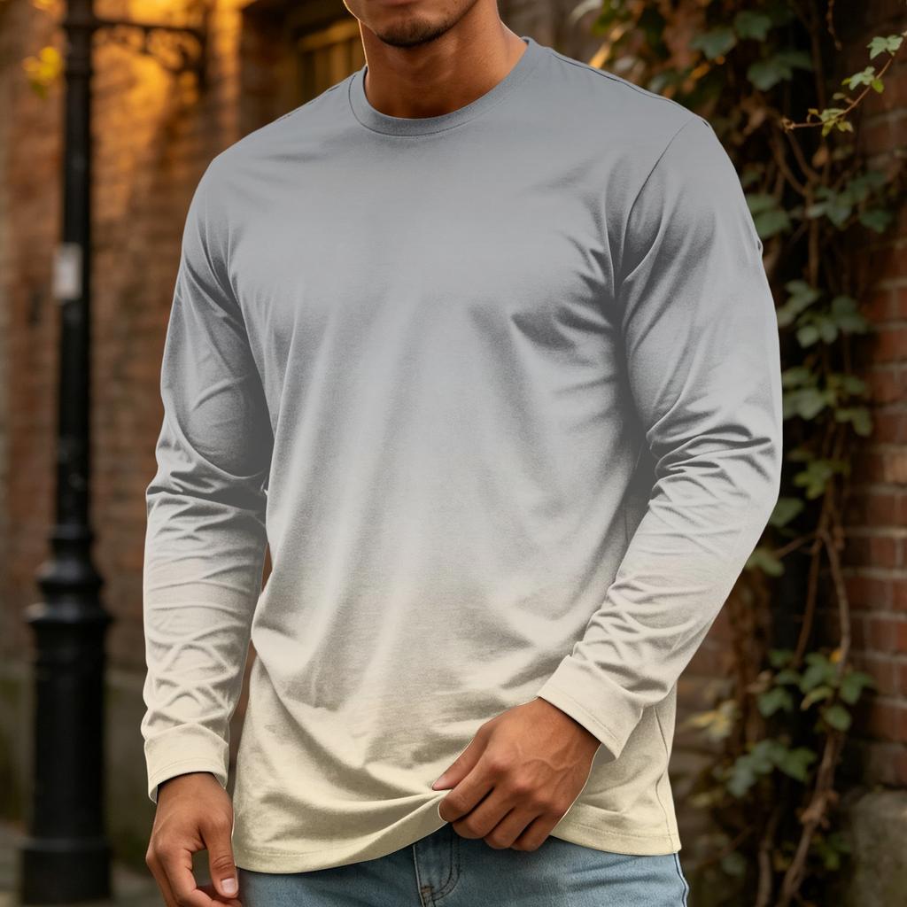 T-shirt da uomo a maniche lunghe con girocollo, top casual in cotone