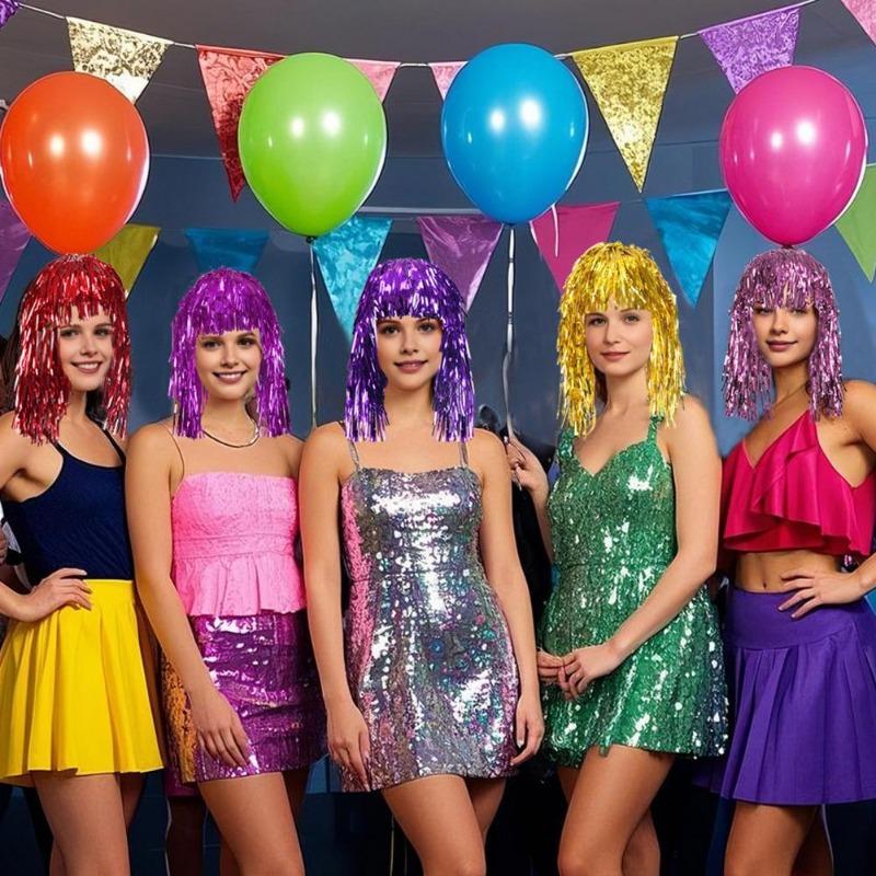 Glanzende Tinsel Pruik Metallic Maskerade Disco Hoed Folie Tinsel Pruiken Voor Volwassenen Verkleedfeest Als Fotorekwisiet Cosplay Benodigdheden