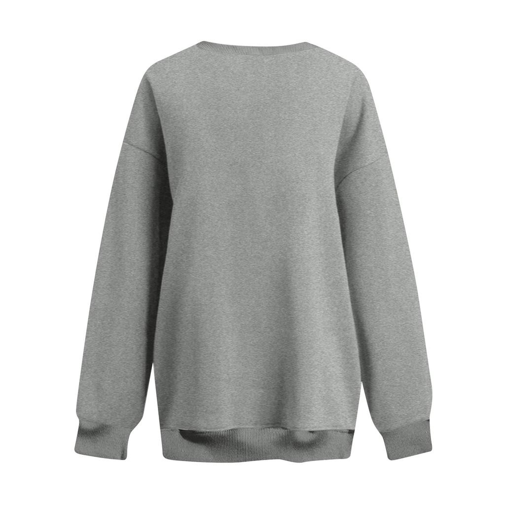 Women's Fashion Color Round Neck Long Sleeve Loose Pullover Sweatshirt Top