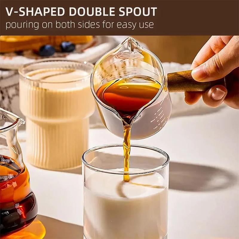 75ml Heat‑Resistant Glass Measuring Jug Double Spout Espresso Milk Pitcher with Handle Graduated Coffee Measure Cup