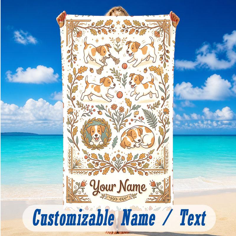 Dog Theme Beach Towel Personalized Custom Name & Text Soft Quick Dry Beach Towel for Swimming Travel