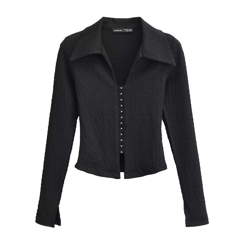 Kaslead Fashion Style Texture Tight Long Sleeves T-shirt