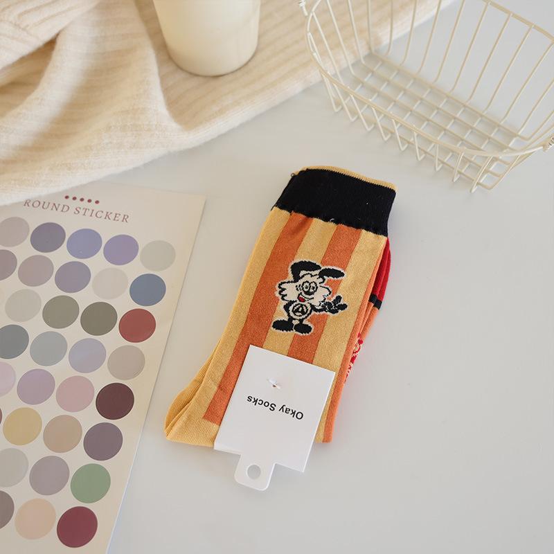 Socks Women S Cotton Spring And Autumn Creative Cute Cartoon Little Girl Medium Women S Socks Cartoon Striped Cotton Socks