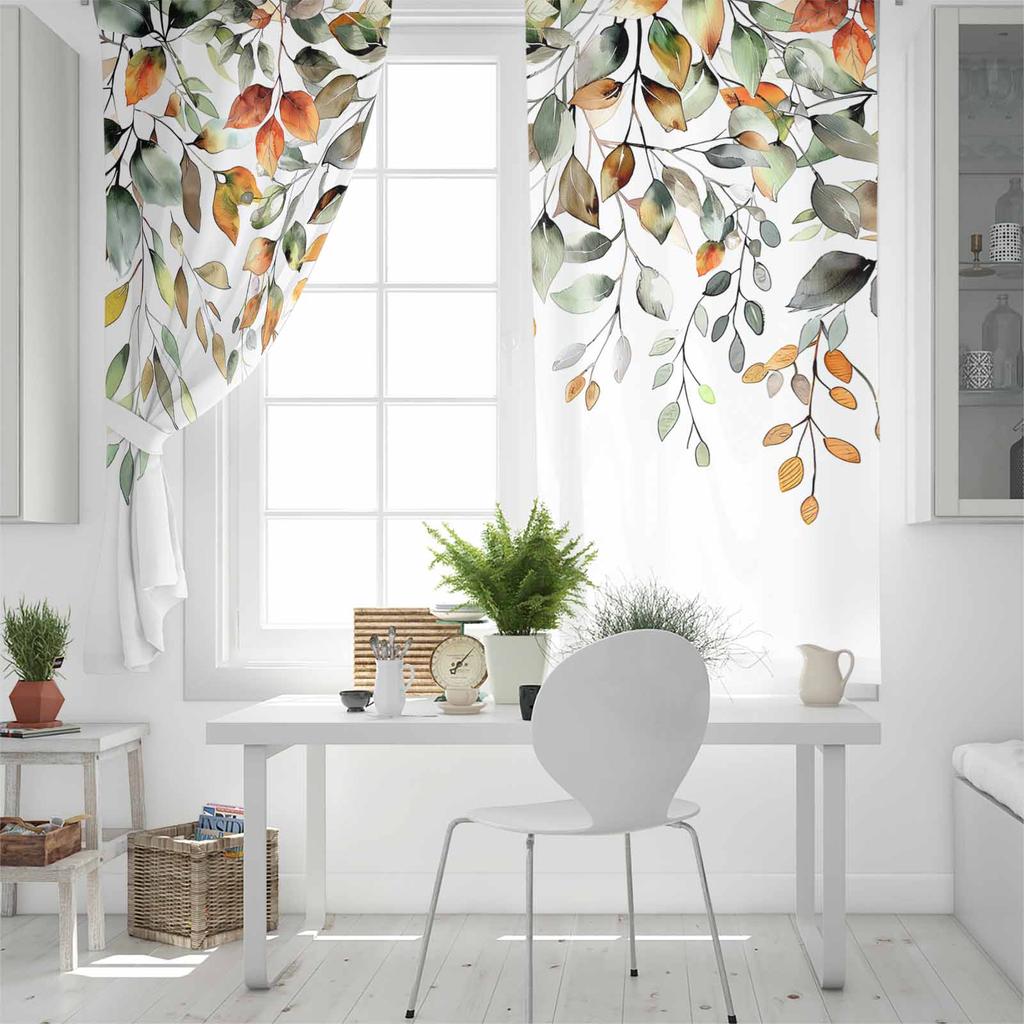 Autumn Eucalyptus Leaf Sage Green Leaf Plant Blackout Curtains For Living Room Bedroom Window Treatment Blinds Drapes