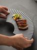 Fan-Shaped Striped Japanese Tableware: Irregular Sushi & Dessert Plate for Home or Hotel.