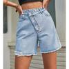 Moda Estiva da Donna Pantaloncini di Jeans a Vita Alta Pantaloncini di Jeans Grezzi Larghi