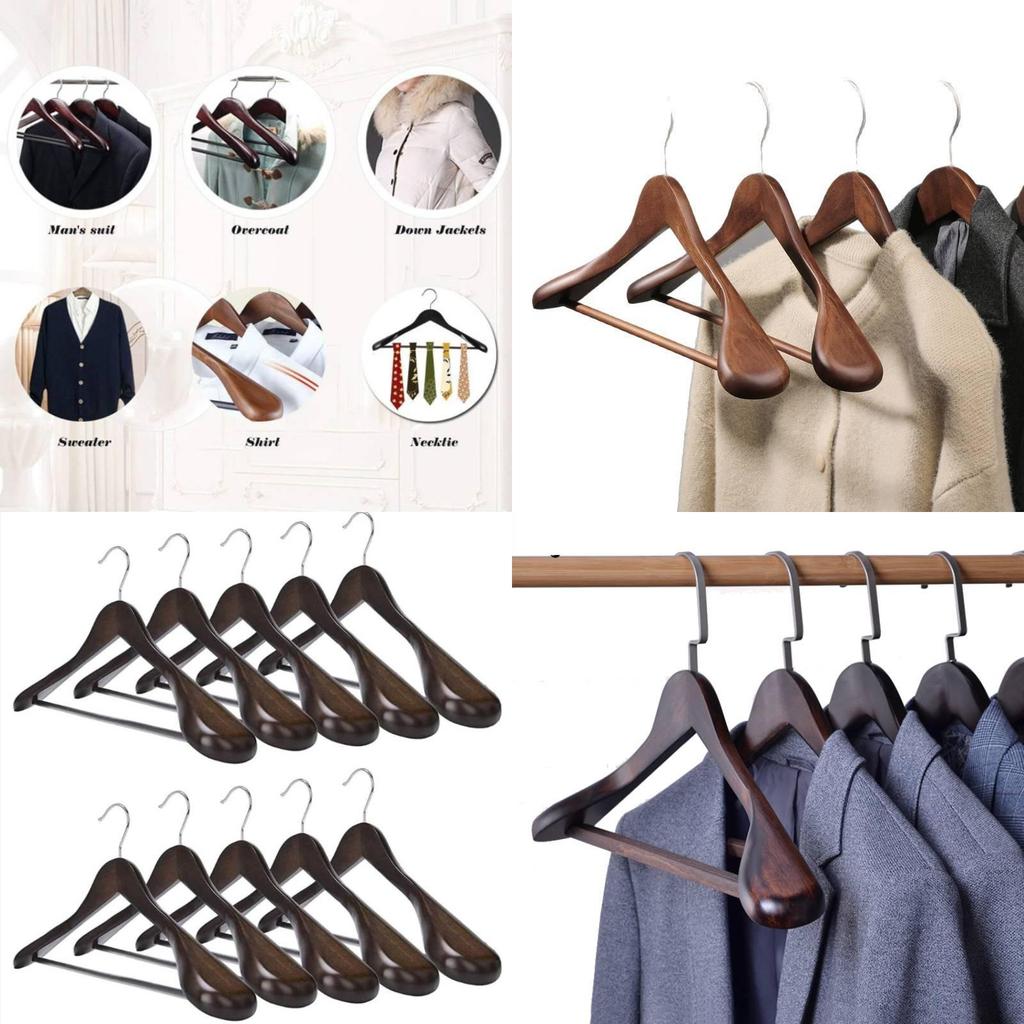 Wooden Clothes Hangers Set With Thickened Nonslip Design For Hotel And Closet Storage