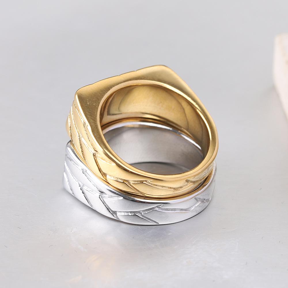 Retro Stainless Steel Rings for Women Men Jewelry Simple Creative Square Stripes with Diamond Grid Texture Ring Wholesale
