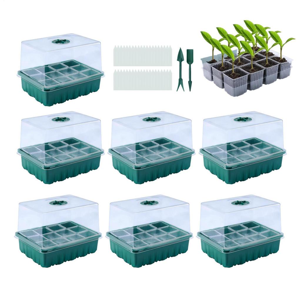 7pcs Seedling Starter Trays Set 84 Seedling Grids Propagation Trays With Humidity Dome Seedling Propagation Cells With Cover