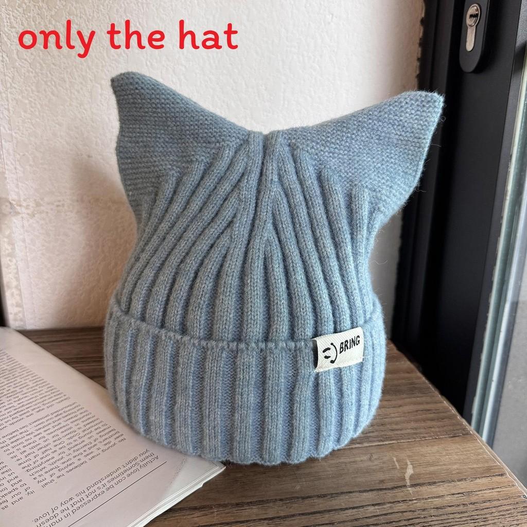 Cute Solid Cat Ears Shape Design Women Wool Knitting Hat For Fall Winter And