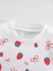 Two piece girls' casual cute and sweet strawberry bow printed vest paired with playful strawberry embroidery retro blue denim shorts set
