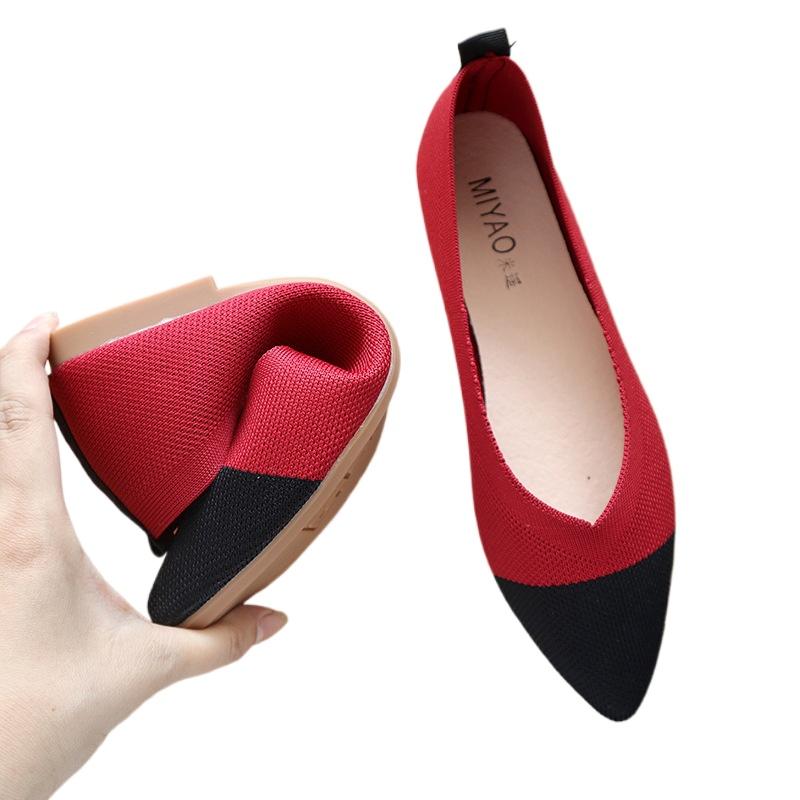 Fashion Casual Knitted Flat Shoes Women Pointed Toe Soft Sole Single New Simple Splicing Shallow Mouth Comfort House Shoes 2024