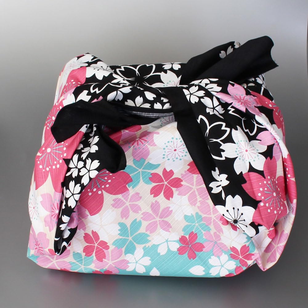 Maeda Senko Flower Cloth Cherry Blossom Black In 105cm X Cotton [cca123] Furoshiki, Three-Width, Pattern, (Made Japan), 105cm, 100% [Kimono Weather]