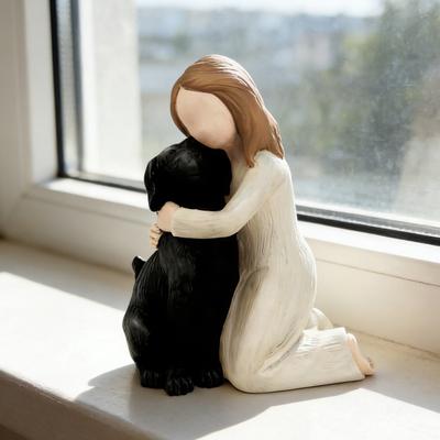 Resin Girl with Dog Figurine Hand-Painted Dog Angel Sculpture for Dogs Lovers Pet Loss Sympathy Gifts for Home Bedroom Living Room Tabletop Shelf