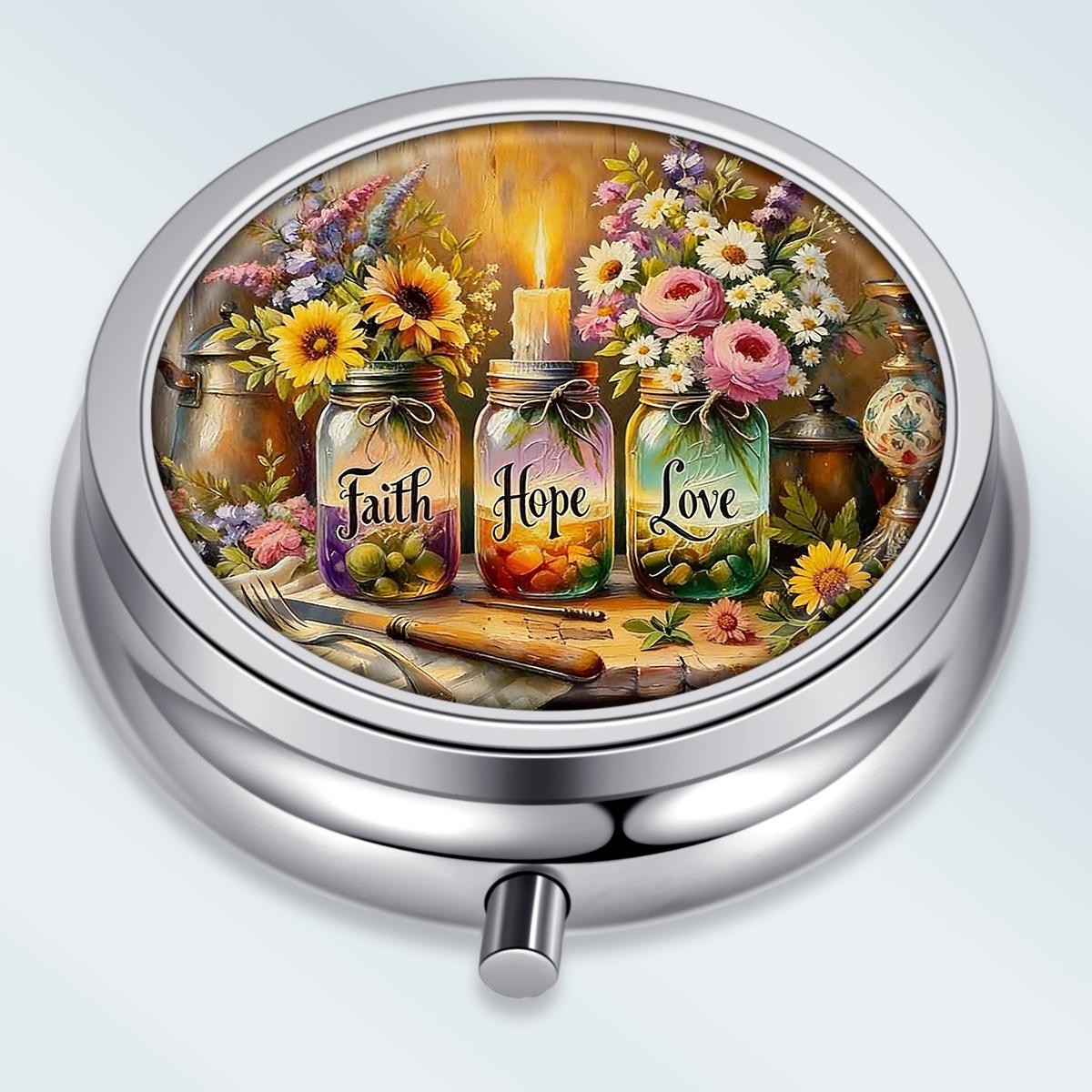 

Portable Pill Box with 3 Compartments, Mini Metal Medicine Organizer Case, Cute Printed Pill Container for Vitamins, Pills, Jewelry, Travel, Daily Use різнокольоровий