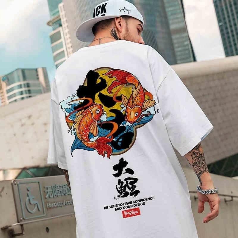 8XL Loose Fitting Trend New American Vintage New Year Greetings Printed T-shirt with Soft Casual Men Versatile Couple Outfit