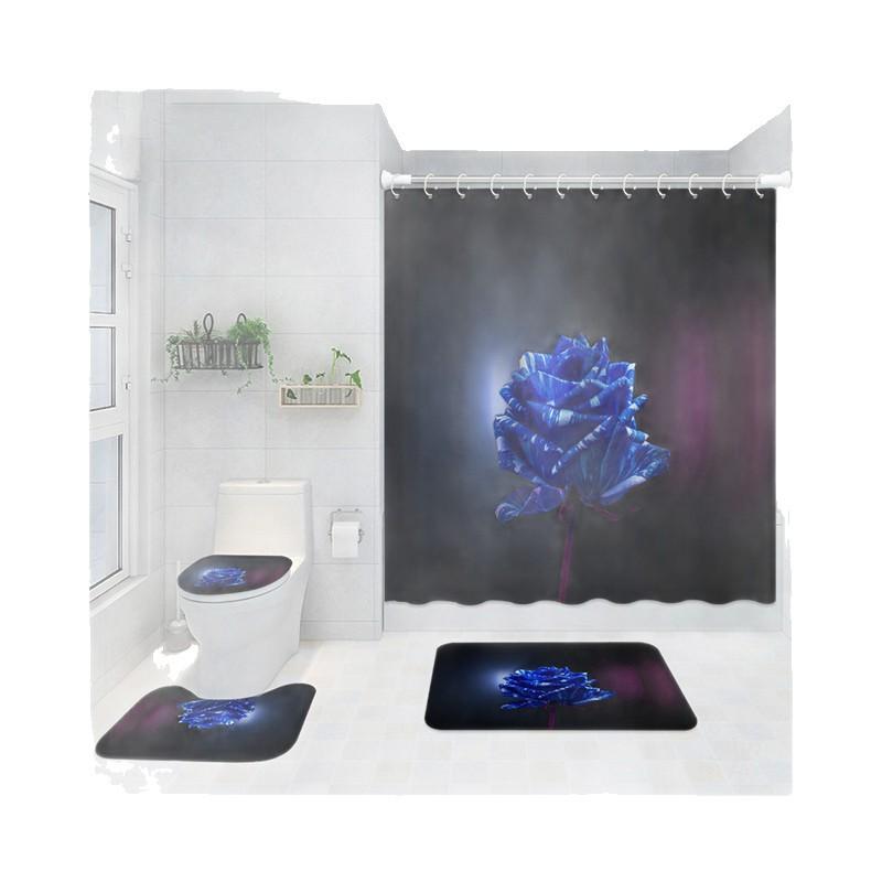 Bathroom Four-Piece Polyester Shower Curtain Rose Series 3D Digital Printing Shower Curtain Bathroom Partition Curtain Shower Curtain