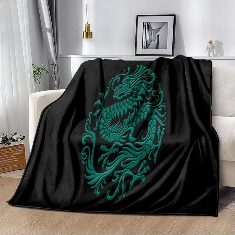 3D Print Chinese Dragon Blanket Soft Sofa Cover Throw Blanket Fleece Tapestry Lightweight Warm Bed Blankets for Bedroom Couch