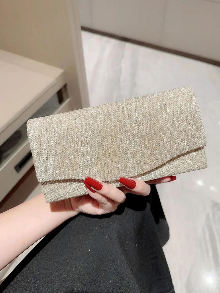 Mini Women's Metallic Silk Evening Bag Flap Square Bag Pleated Design Evening Bag Dress Bag Party Bag Clutch Bag Prom Clutch Cha
