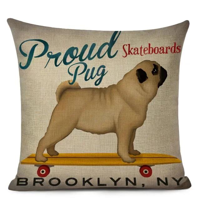 Dekoracyjna poszewka na poduszkę w stylu kreskówkowym z uroczym mopsikiem i buldogiem francuskim, drukowana poszewka na poduszkę do dekoracji domu, sofy