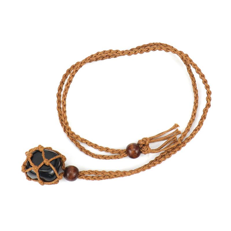 Natural Stone Crystal Rough Stone Mesh Pocket Hand-Woven Necklace Pendant, Adjustable N558