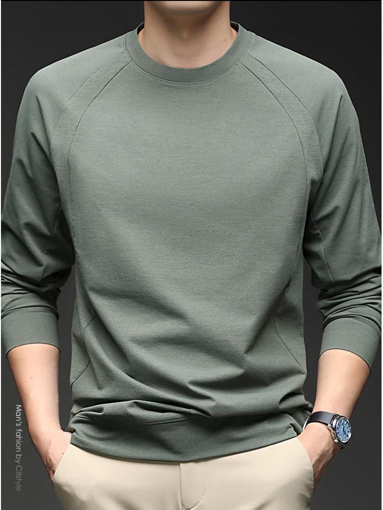 2025 Men's Winter Fleece-Lined Hoodie: Fashionable Casual Round Neck T-Shirt, Warm Base Layer