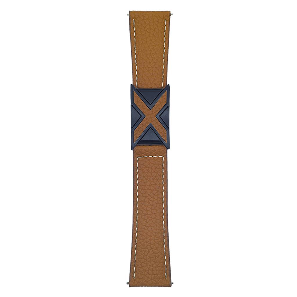 For Samsung Galaxy Watch7 44mm/40mm Watch Band 20mm Magnetic X-Buckle Litchi Texture Leather Strap