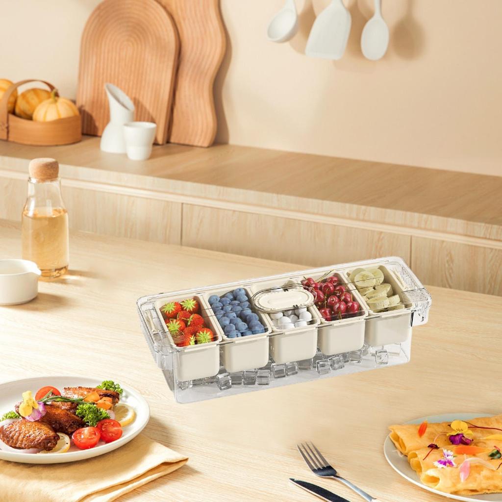 Divided Serving Tray with Lid and Handle Portable Veggie Tray Travel Food Storage Container Snack Platter for Candy Nuts Popcorn