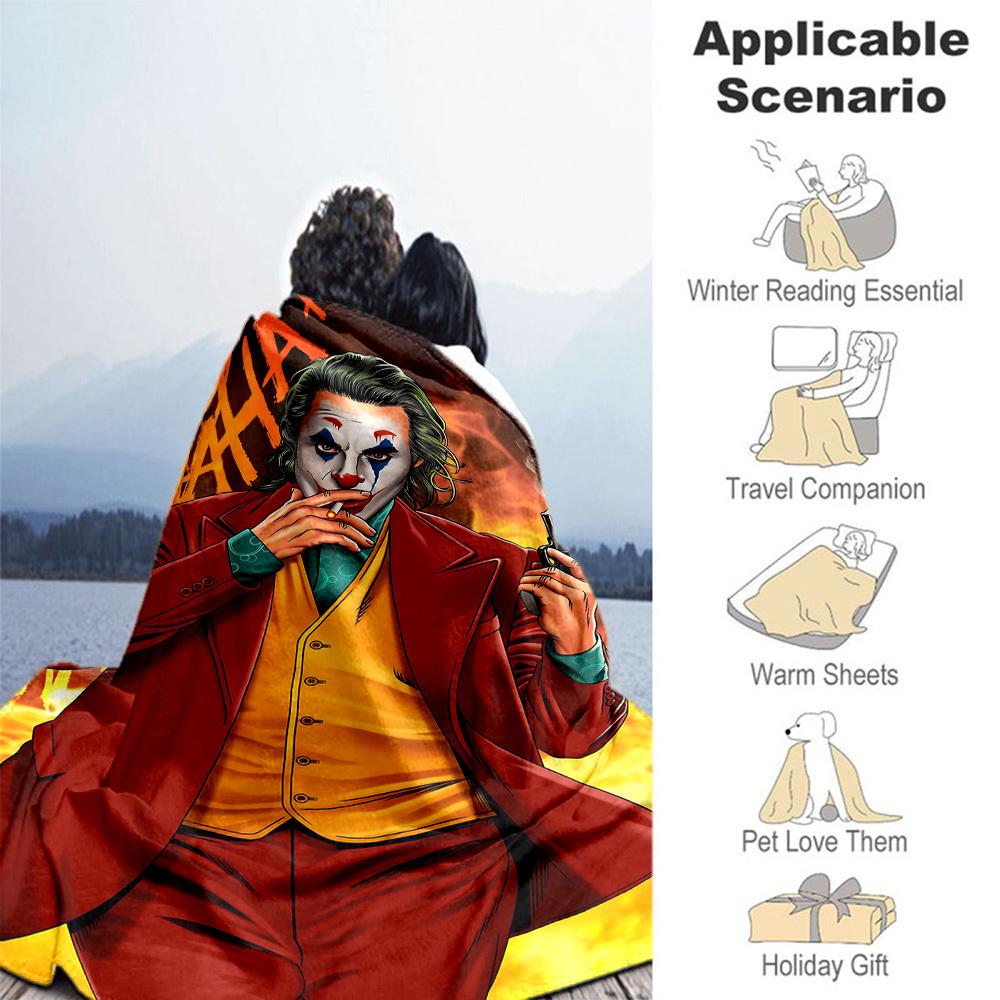 1PC Joker gun Outdoor Flannel Blanket Soft Plush Decor for Picnics, camping,Bedroom, Playroom, Office1183A