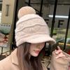 WTEMPO Rabbit Hair Blend Woolen Winter Hats Women All-match Hairball Peaked Caps Windproof Thickened Warm Plush Bomber Hats