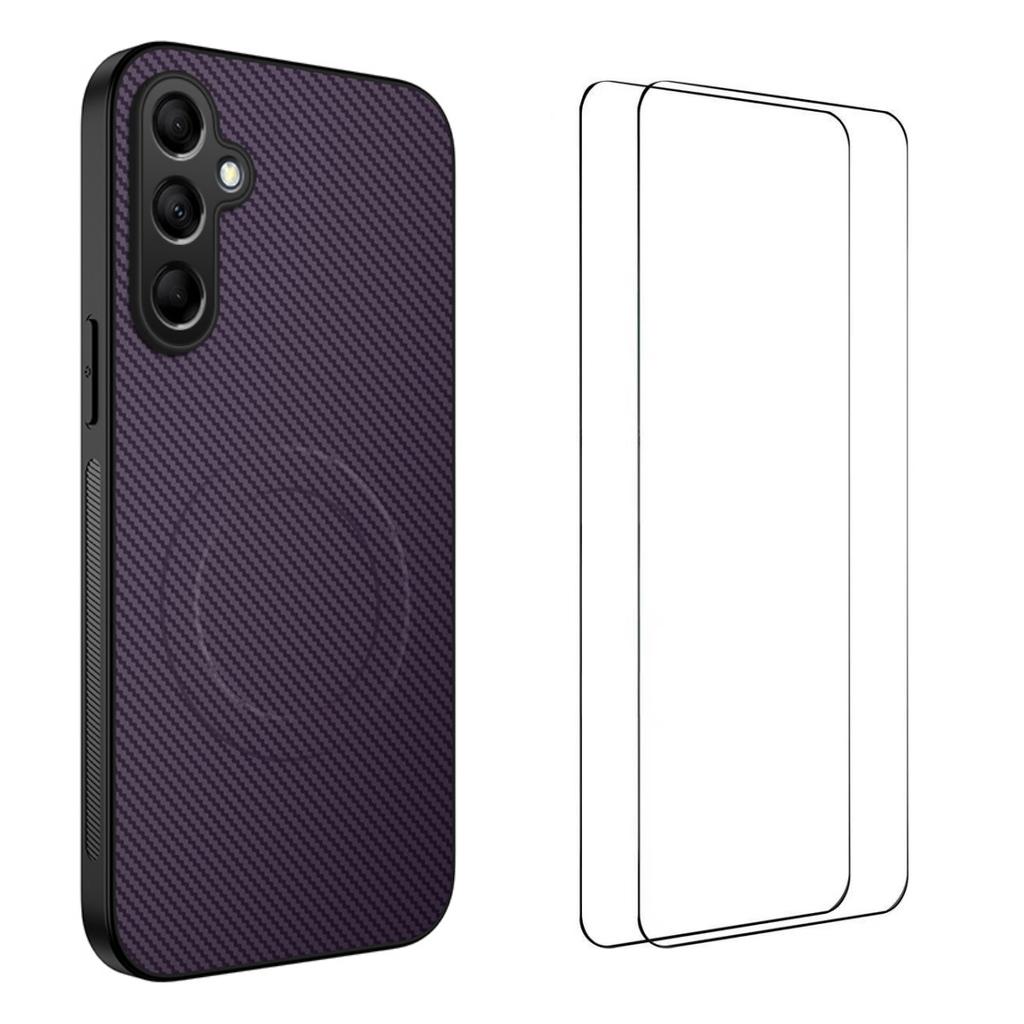 For Samsung Galaxy S25 Magnetic Case WANLONFENG TQ1 Series Carbon Fiber Texture PC TPU Phone Cover with 2Pcs Screen Films