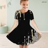 Girls Round Neck Short Sleeve Printed Light Purple A Line Flared Dress