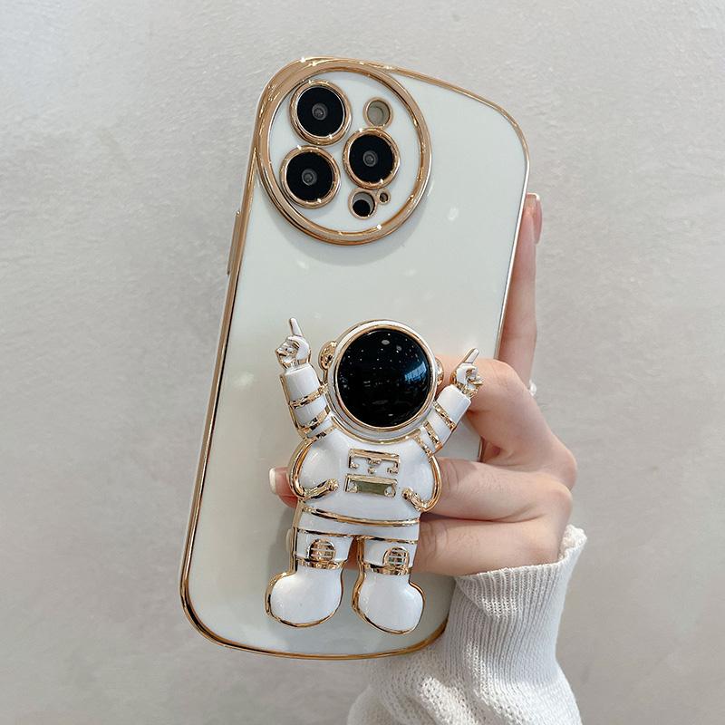 Custodia per telefono con supporto astronauta placcata di lusso per Iphone 13 12 11 Pro Max X Xr Xs Max 7 8plus Carina con lenti rotonde Morbida antiurto
