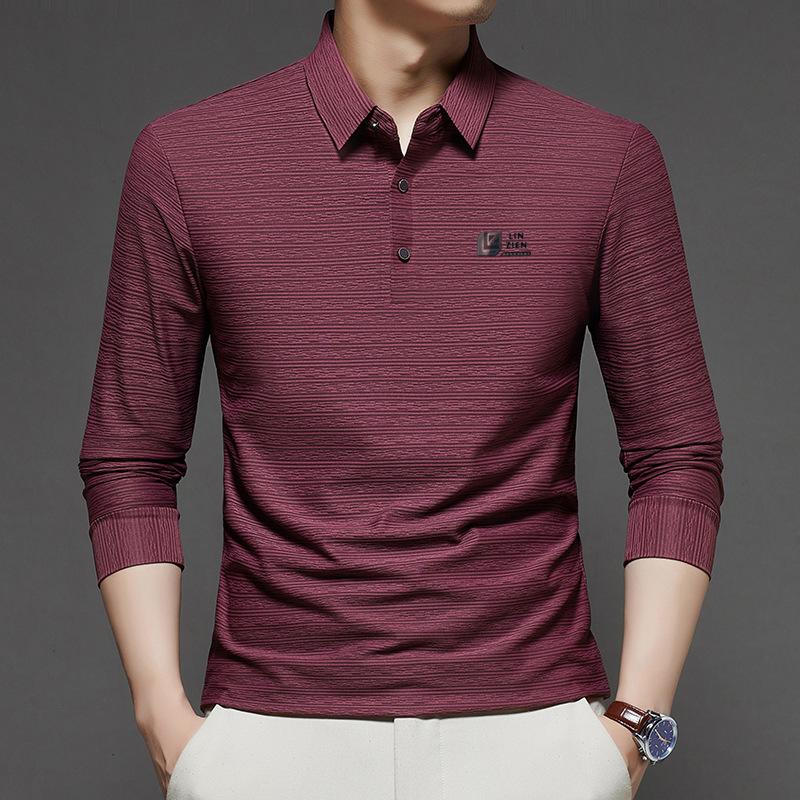 Autumn Men s Long Sleeve Lapel Collar Po Lo Top Wrinkle-Resistant Casual T-Shirt M