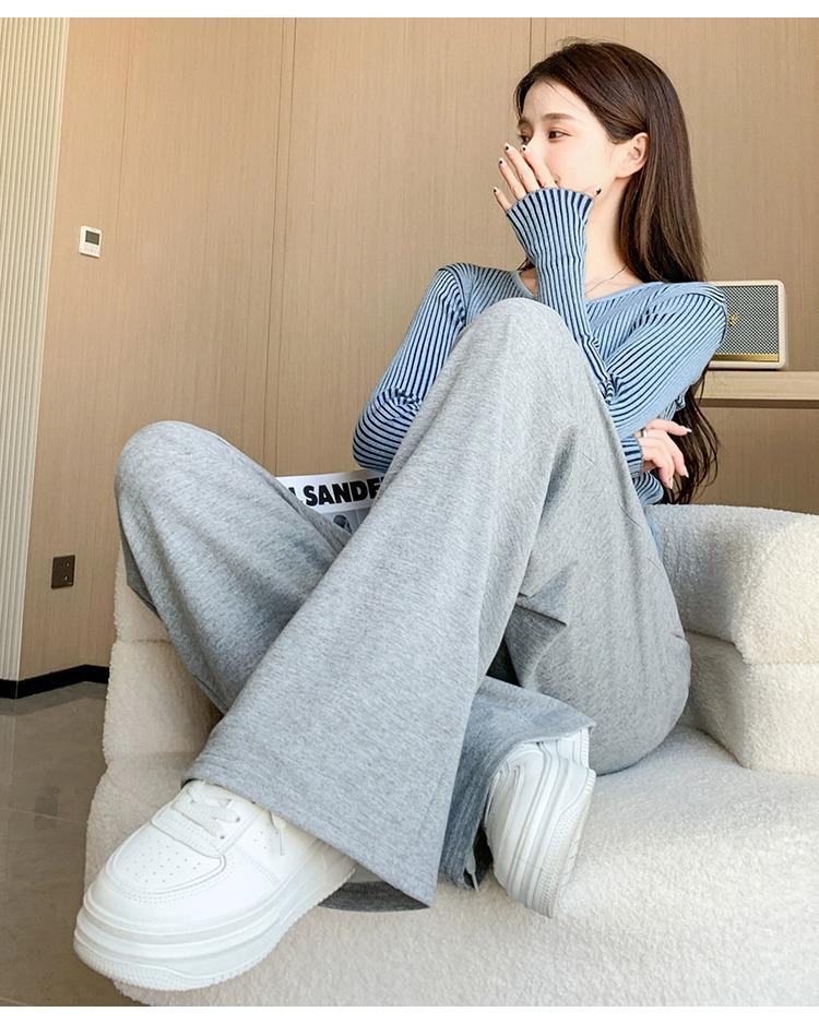 Petite High-Waisted Wide-Leg Glutinous Rice Pants - Women's Slimming Straight-Leg Spring/Autumn Floor-Length Pants
