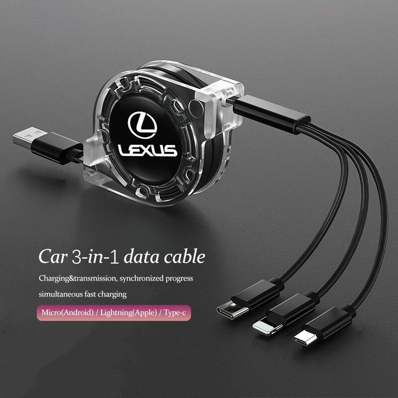 Car 3 In 1 USB Type-C Ports Fast Charger Power Data Cable For Lexus IS500 LS460 RC200 LM300 RX450 NX350h LC UX CT RZ450e RC300