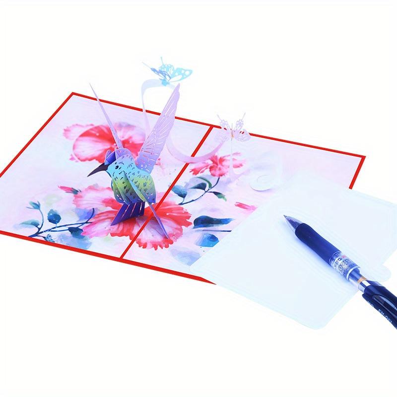 Hummingbird Paper Carved 3D Greeting Cards, Handwritten Birthday Blessing Bird Holiday Card Gift Card for Women, Wife, Grandma