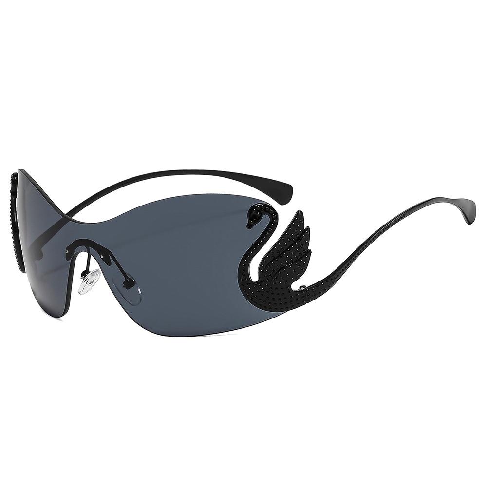 New Fashion Women Oversized Frameless Sunglasses Ins Luxury Personality Swan Inlaid Integrated Gradient Lens Sun Glasses Uv400