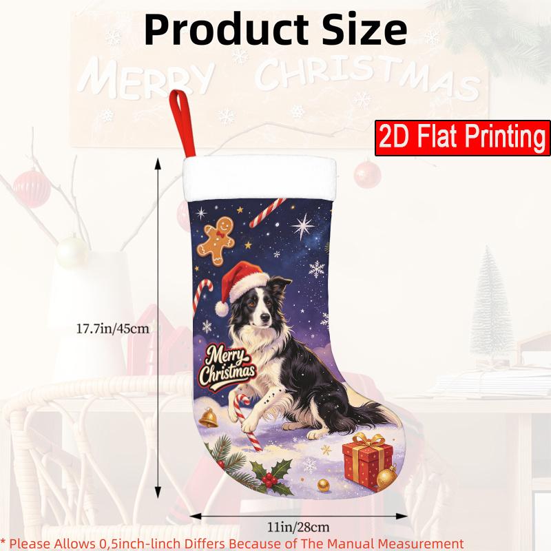 Christmas Decoration Fireplace Hanging Stocking Christmas, Shepherd Dog, Gingerbread for Man, Cane Candy 2D Flat Pattern