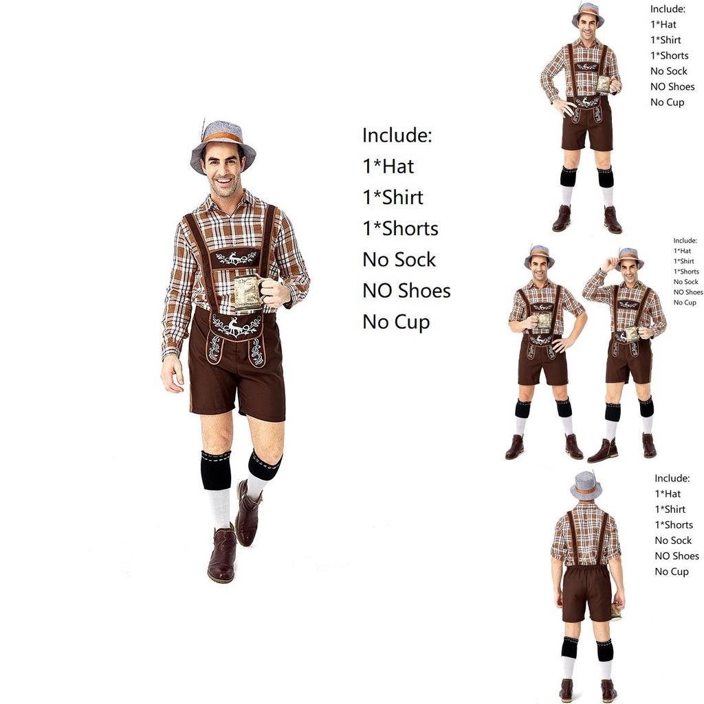 Vibrant Oktoberfest Clothing Men Fawn Print Khaki Plaid Suit For Fun Costume Parties