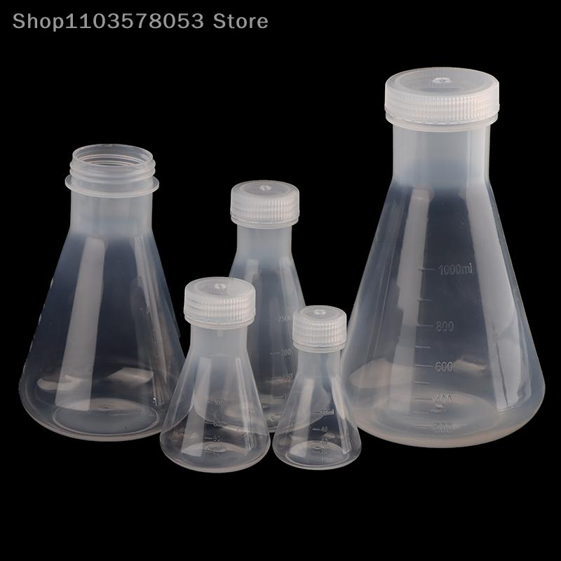 50-1000ml Conical Flask With Cap And Scale, Lab Plastic Erlenmeyer Flask With Screw Lid For Laboratory Experiment