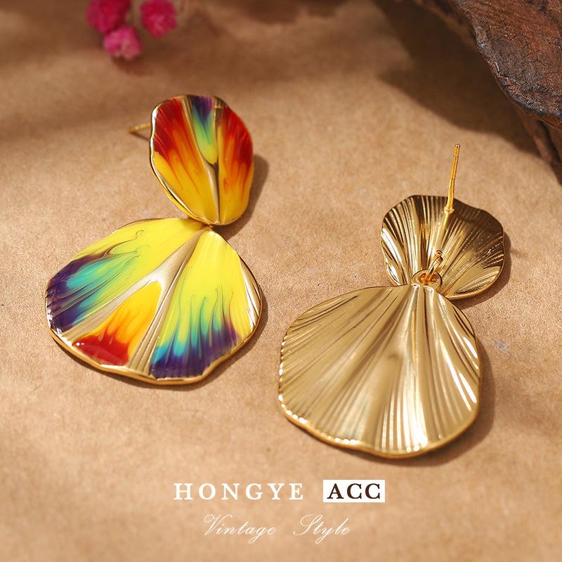 Van Gogh Vintage-Style Enamel Earrings – Unique High-End 925 Shell Design for Women