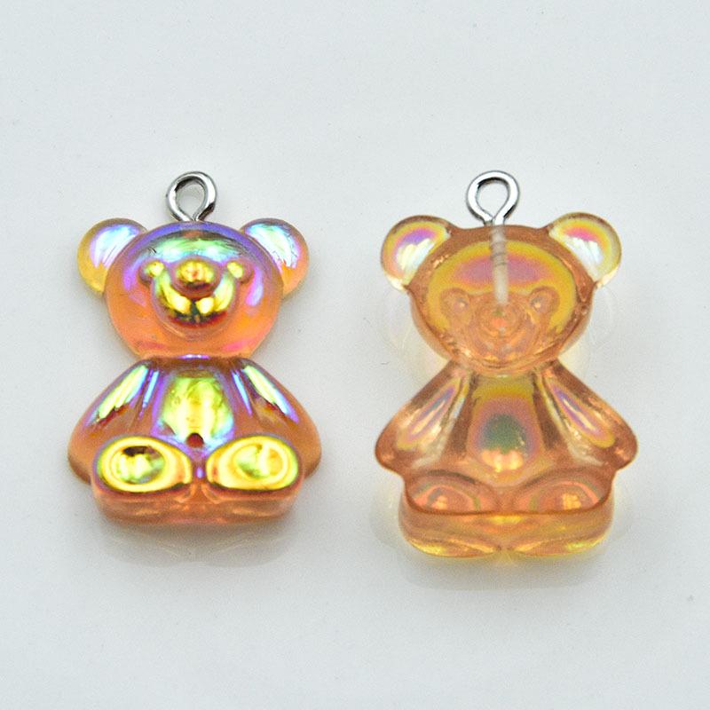 Colorful Resin Cartoon Bear Keychain: Cute Electroplated AB Pendant for DIY Jewelry