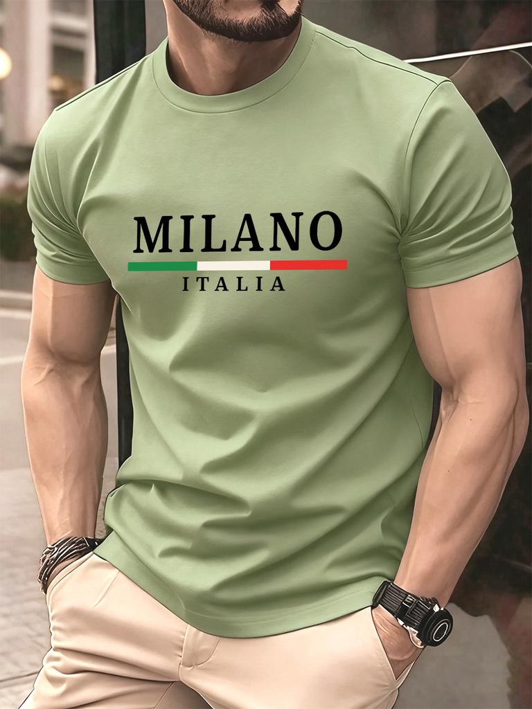 Milano Italien Flagga Färgtryck Herr T-shirt Bomull Sommar Rund Hals Kort Ärm Toppar Mjuk Överdimensionerad T-shirt Vardagliga Herrkläder